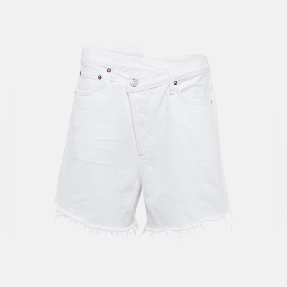 AGOLDE Criss Cross asymmetric denim jean shorts white Sz 27
